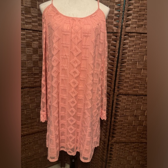 xhilaration Cold Shoulder Dress Peach Tunic XL Lining w/overlay Spring Summer - Picture 10 of 10